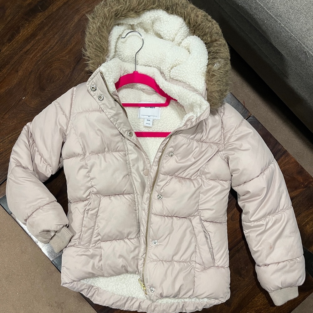 Old Navy Kids Puffer Jacket with Faux Fur Hood - Cream